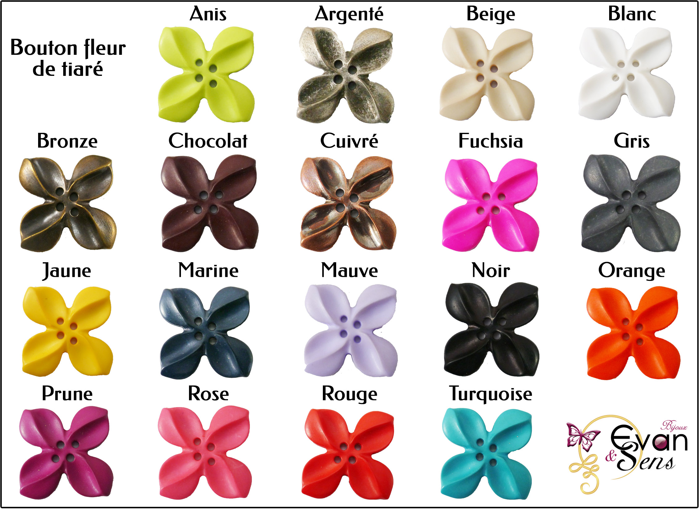 Plaquette de couleurs bouton fleur de tiaré